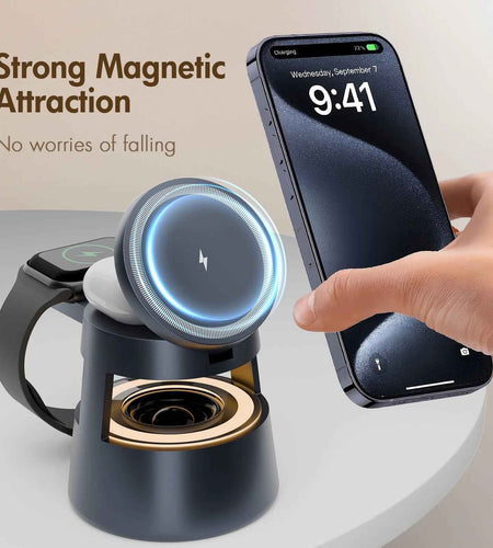 5 in 1 Wireless Charging Station, 15W Fast Charging Wireless Charger for Iphone Airpods Iwatch with Magsafe,Bluetooth Speakers,Mushroom Light Compatible with Iphone 8 and above Series