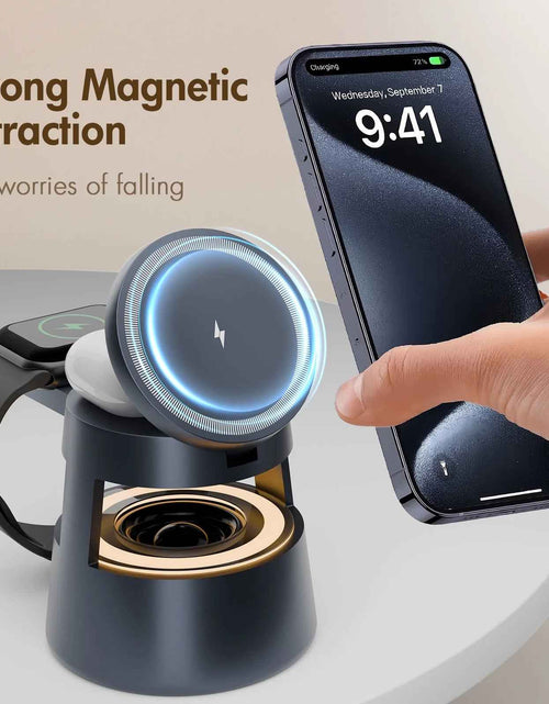 Load image into Gallery viewer, 5 in 1 Wireless Charging Station, 15W Fast Charging Wireless Charger for Iphone Airpods Iwatch with Magsafe,Bluetooth Speakers,Mushroom Light Compatible with Iphone 8 and above Series
