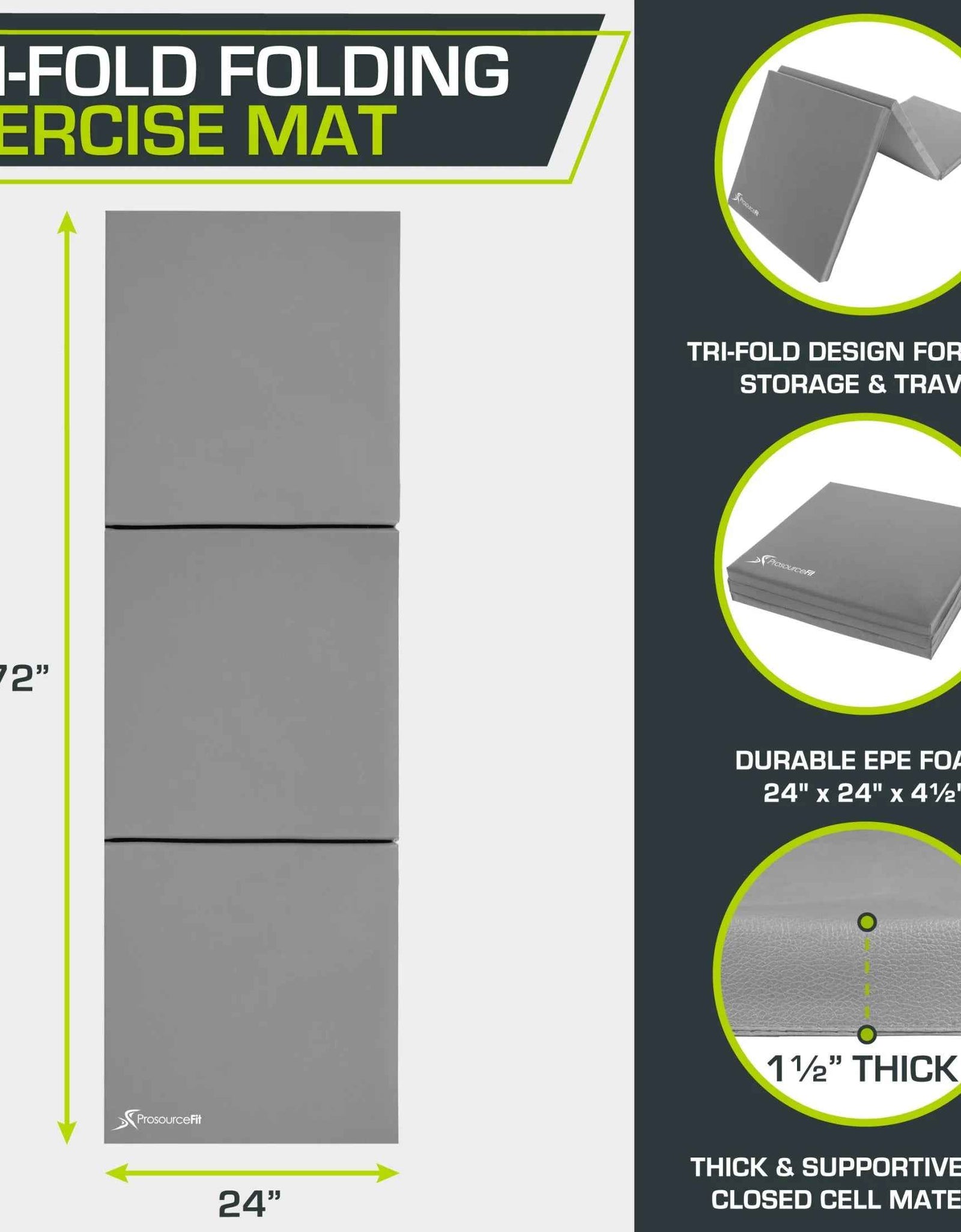 Tri-Fold Folding Gymnastics Mat 6’X2’ for Exercise