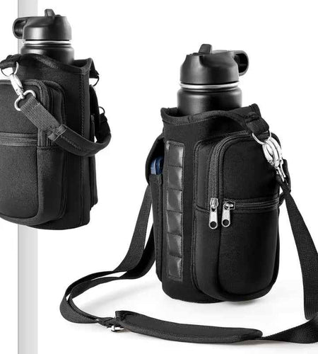 Magnetic Water Bottle Holder Gym Water Bottle Carrier Bag W/ Phone Pocket Handle Shoulder Strap 6 Built-In Magnets Water Bottle