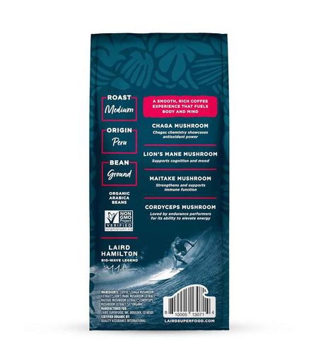 Peruvian Medium Roast Coffee with Functional Mushrooms, Certified Organic Peruvian Ground Coffee Beans, Gluten-Free, Dairy-Free, Non-Gmo, Paleo, Keto Friendly, 12 Oz. Bag