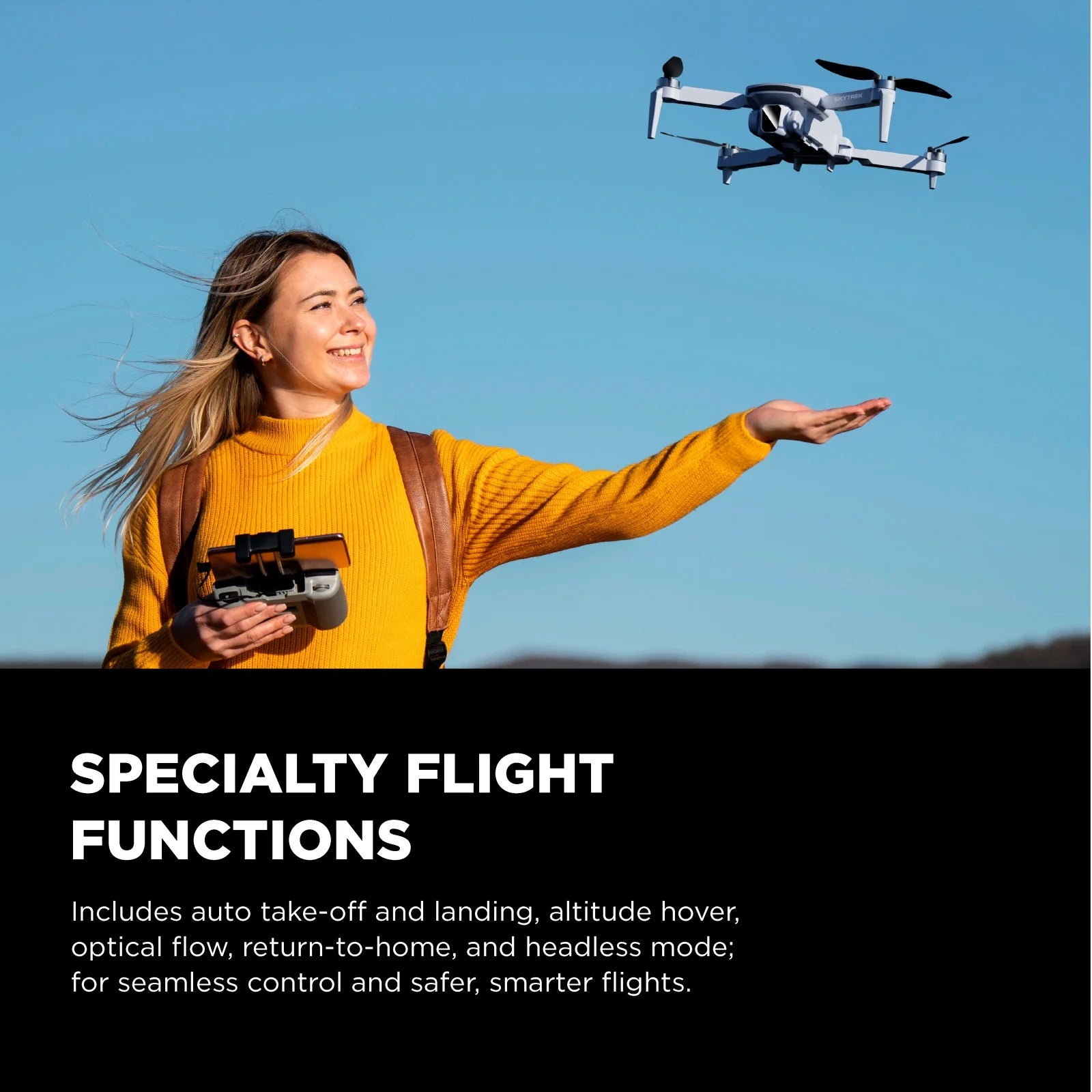 Skytrek GPS Foldable Video Drone with 1080P HD Camera, 2.8” Live Video Controller, Brushless Motors, Auto Return, and Travel Carry Case, Drone for Beginners, Aerial Photography, and Outdoor