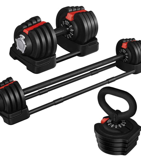 3-In-1 Quick-Adjustable Dumbbell Weight Set, Black, 46.41 Lb