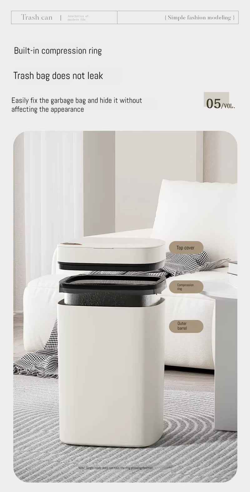 16L Smart Bathroom Trash Can White Non-Contact Narrow Smart Sensor Trash Can Smart Home Automatic Bagging Electronic Trash Can