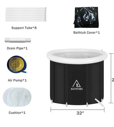 , Black PVC 32" Diameter, Inflatable Bathtub