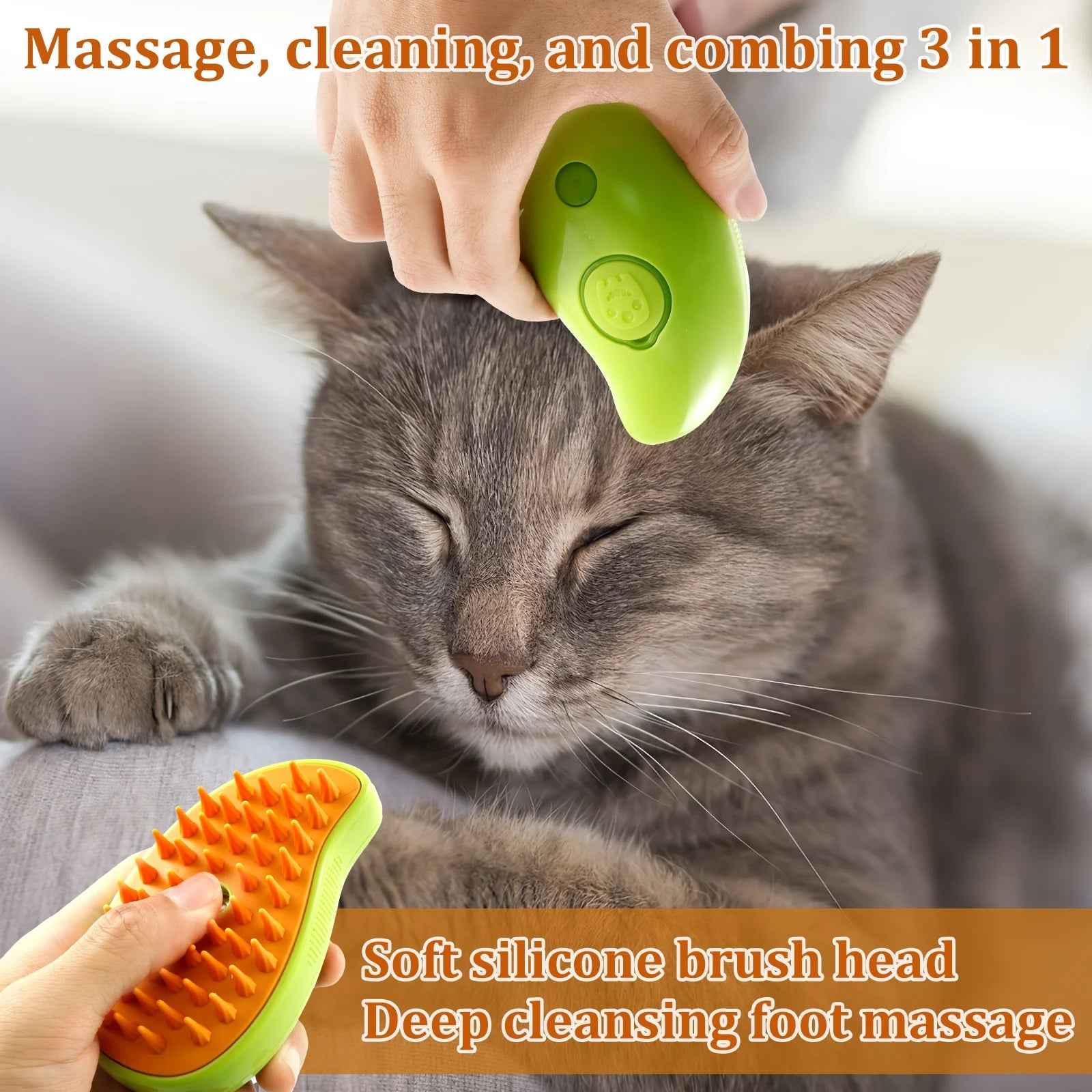 3 in 1 Steamy Cat Brush,Cat Steam Brush for Massage Removing Tangled Loose Hair,Self Cleaning Steam Cat Grooming Brush,Misting Spray Cat Brush for Shedding with Water Tank,Green