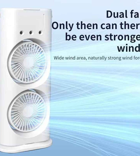 BreezeGlow™ 2-in-1 Dual Mist Cooling Fan – Chill, Hydrate & Light Up Your Space