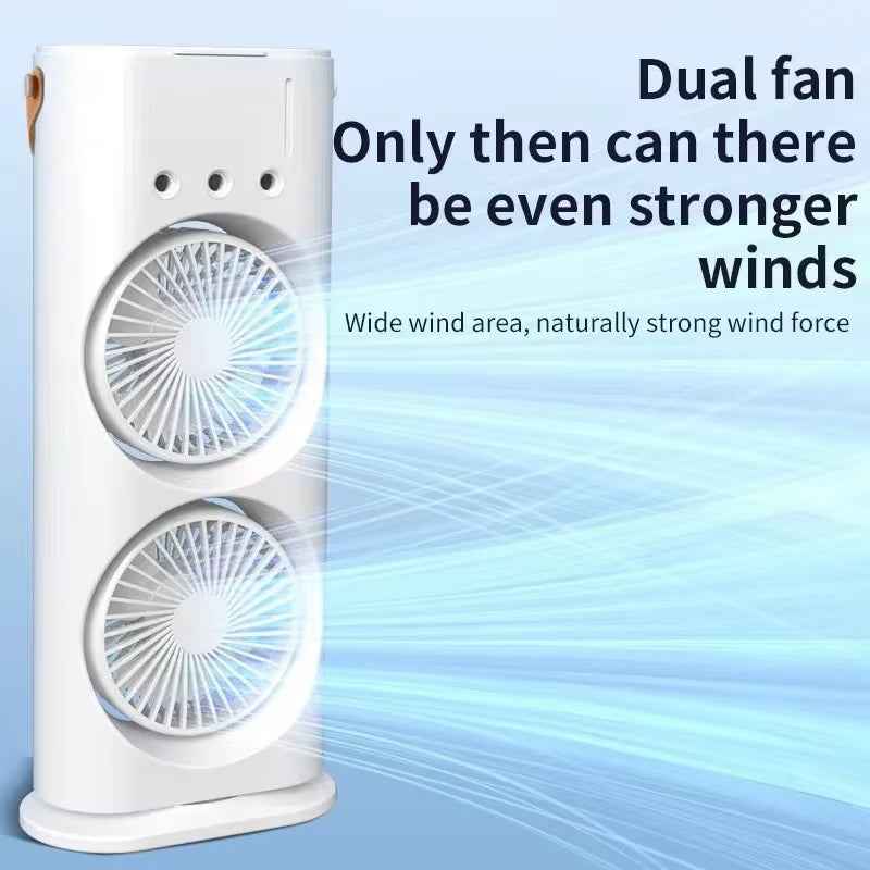 BreezeGlow™ 2-in-1 Dual Mist Cooling Fan – Chill, Hydrate & Light Up Your Space